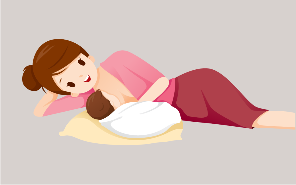 وضعيات الرضاعة الطبيعي-وضعية الاستلقاء على جنب